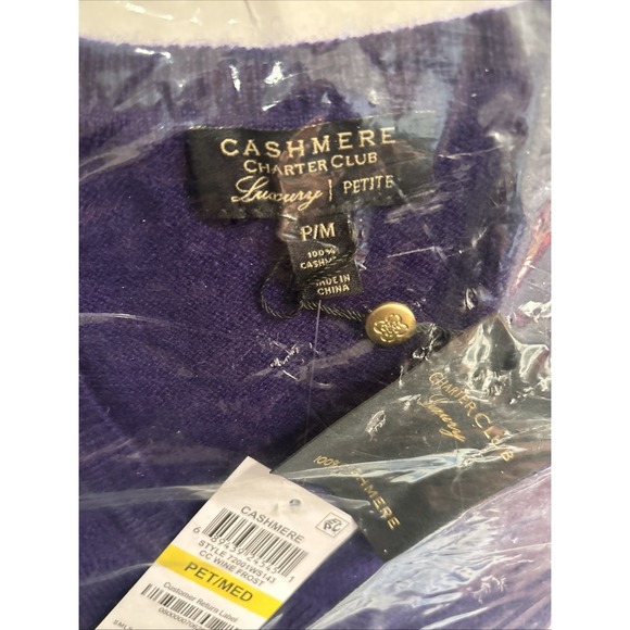 Charter Club Rust Burnt Dark Purple 100 Cashmere V Neck Sweater Women M - Picture 5 of 6